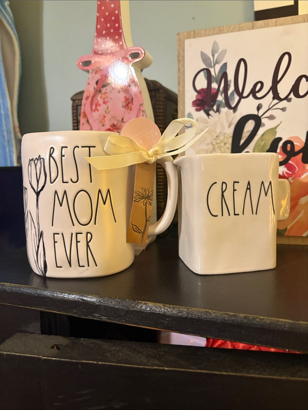 Cute Rae Dunn Best Mom Ever White Ceramic Mug & creamer cup